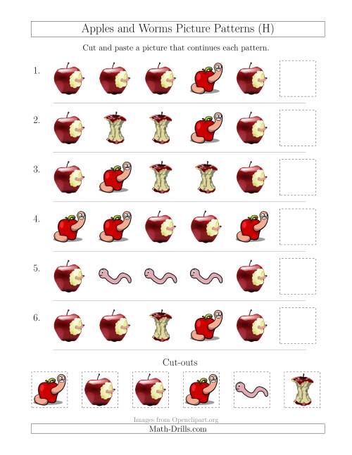 The Apples and Worms Picture Patterns with Shape Attribute Only (H) Math Worksheet
