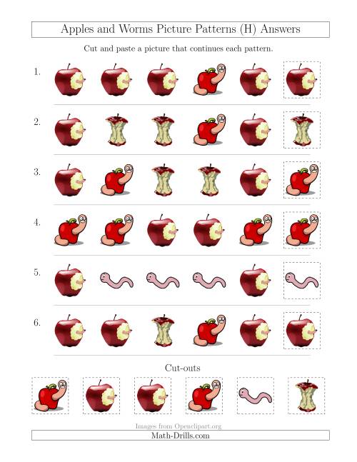 The Apples and Worms Picture Patterns with Shape Attribute Only (H) Math Worksheet Page 2
