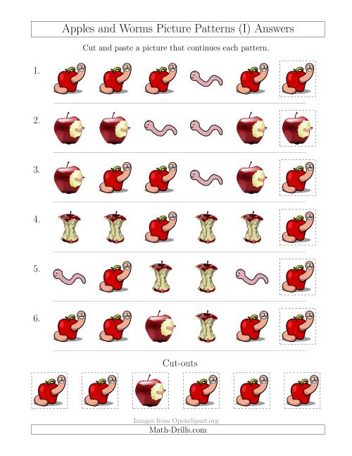 The Apples and Worms Picture Patterns with Shape Attribute Only (I) Math Worksheet Page 2