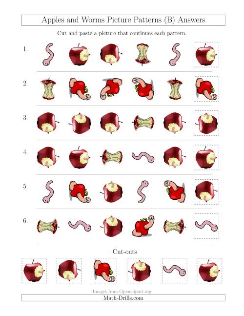 The Apples and Worms Picture Patterns with Shape and Rotation Attributes (B) Math Worksheet Page 2