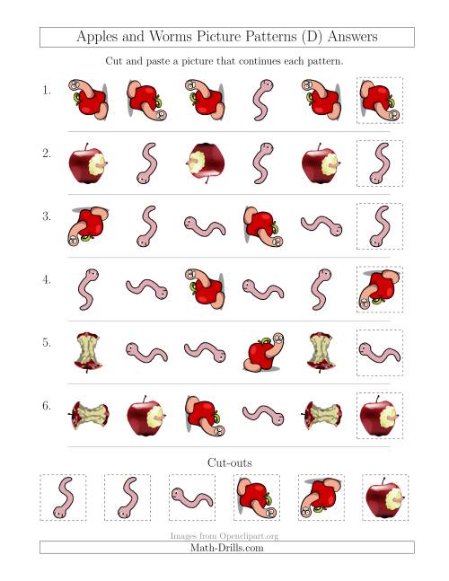The Apples and Worms Picture Patterns with Shape and Rotation Attributes (D) Math Worksheet Page 2