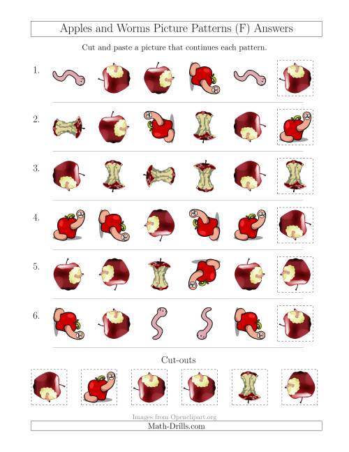 The Apples and Worms Picture Patterns with Shape and Rotation Attributes (F) Math Worksheet Page 2