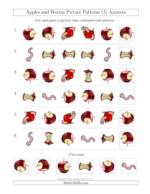 The Apples and Worms Picture Patterns with Shape and Rotation Attributes (J) Math Worksheet Page 2