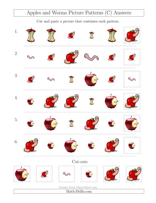 The Apples and Worms Picture Patterns with Shape and Size Attributes (C) Math Worksheet Page 2