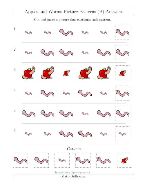 The Apples and Worms Picture Patterns with Size Attribute Only (B) Math Worksheet Page 2