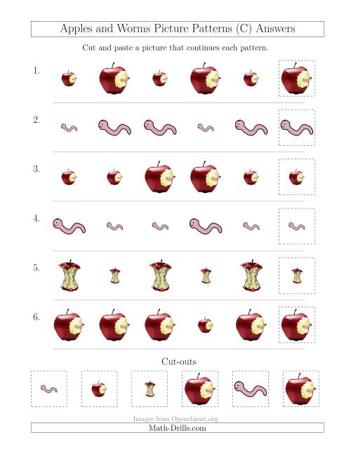 The Apples and Worms Picture Patterns with Size Attribute Only (C) Math Worksheet Page 2