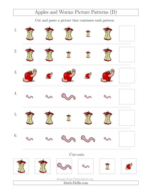 The Apples and Worms Picture Patterns with Size Attribute Only (D) Math Worksheet