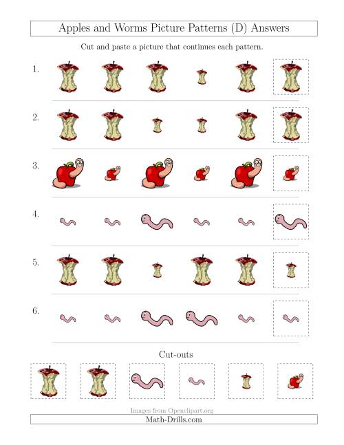 The Apples and Worms Picture Patterns with Size Attribute Only (D) Math Worksheet Page 2