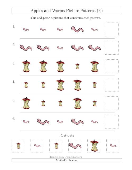 The Apples and Worms Picture Patterns with Size Attribute Only (E) Math Worksheet