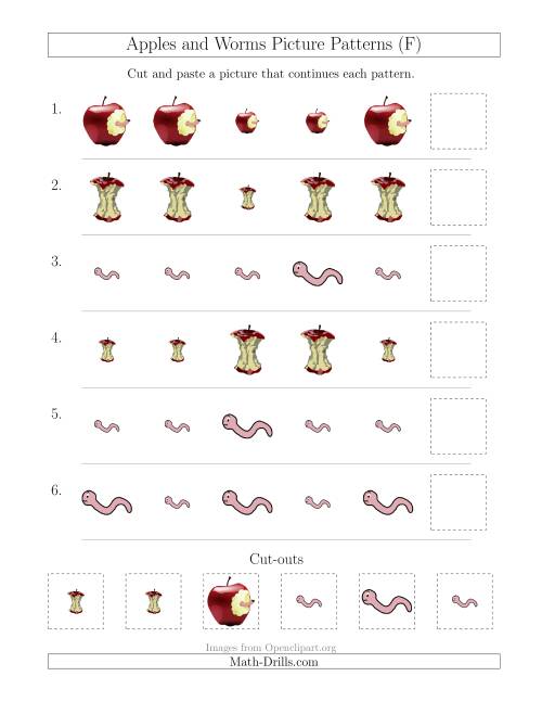 The Apples and Worms Picture Patterns with Size Attribute Only (F) Math Worksheet