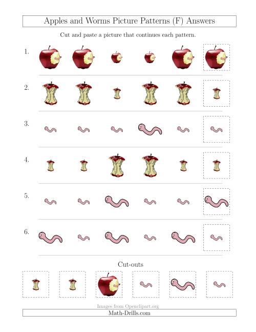 The Apples and Worms Picture Patterns with Size Attribute Only (F) Math Worksheet Page 2