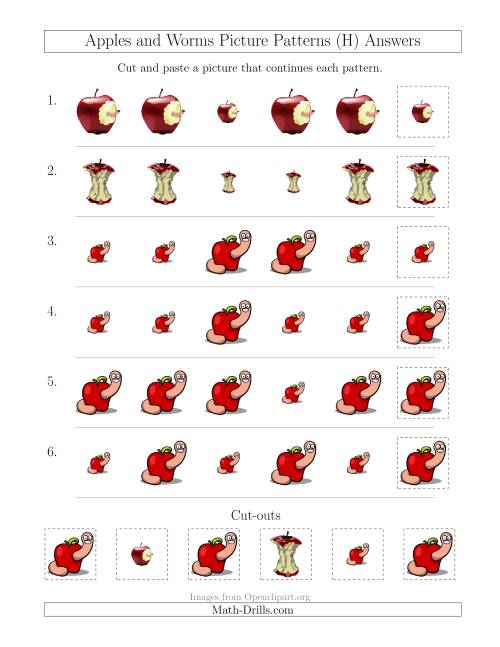 The Apples and Worms Picture Patterns with Size Attribute Only (H) Math Worksheet Page 2