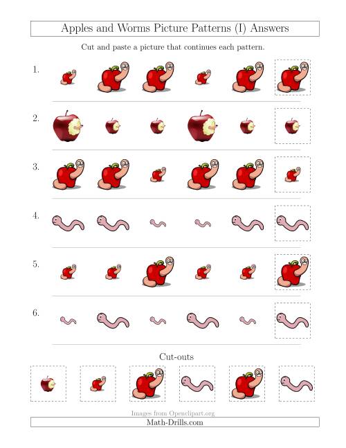 The Apples and Worms Picture Patterns with Size Attribute Only (I) Math Worksheet Page 2