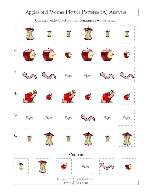 The Apples and Worms Picture Patterns with Size Attribute Only (All) Math Worksheet Page 2