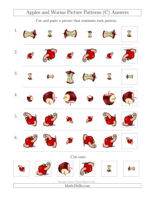 The Apples and Worms Picture Patterns with Size and Rotation Attributes (C) Math Worksheet Page 2