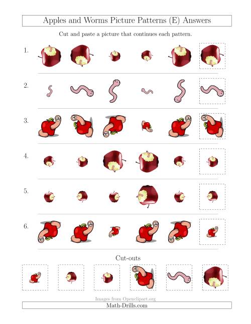 The Apples and Worms Picture Patterns with Size and Rotation Attributes (E) Math Worksheet Page 2