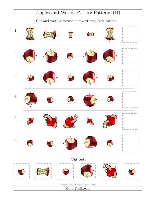 The Apples and Worms Picture Patterns with Size and Rotation Attributes (H) Math Worksheet