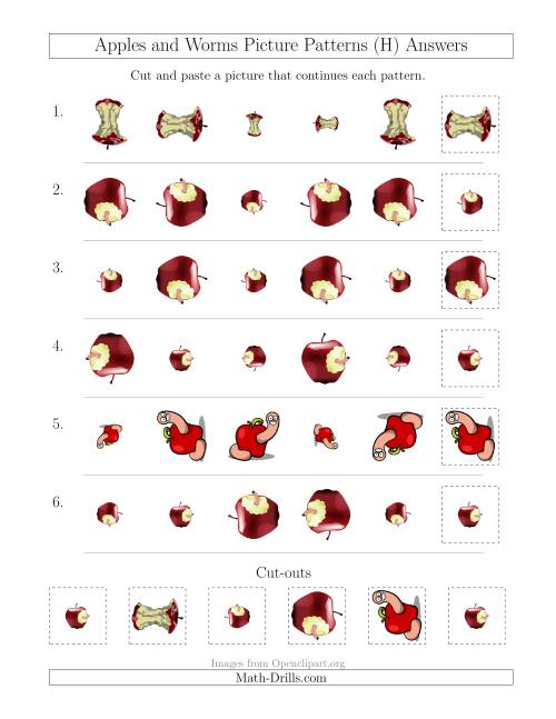The Apples and Worms Picture Patterns with Size and Rotation Attributes (H) Math Worksheet Page 2