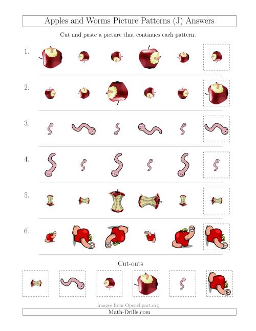 The Apples and Worms Picture Patterns with Size and Rotation Attributes (J) Math Worksheet Page 2