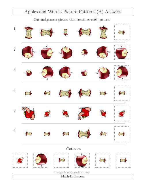 The Apples and Worms Picture Patterns with Size and Rotation Attributes (All) Math Worksheet Page 2