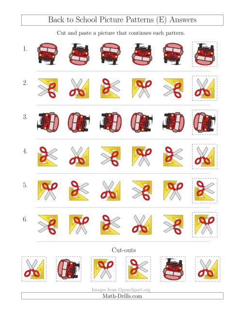 The Back to School Picture Patterns with Rotation Attribute Only (E) Math Worksheet Page 2