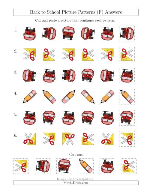The Back to School Picture Patterns with Rotation Attribute Only (F) Math Worksheet Page 2