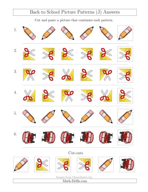 The Back to School Picture Patterns with Rotation Attribute Only (J) Math Worksheet Page 2