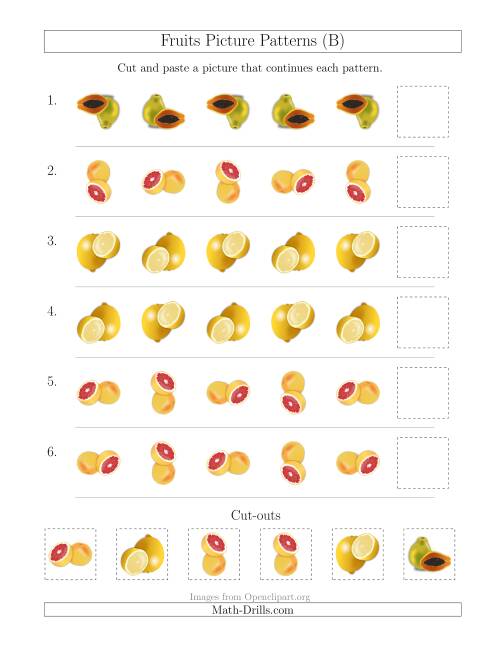 The Fruits Picture Patterns with Rotation Attribute Only (B) Math Worksheet