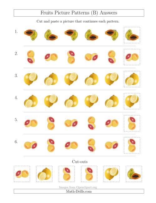 The Fruits Picture Patterns with Rotation Attribute Only (B) Math Worksheet Page 2