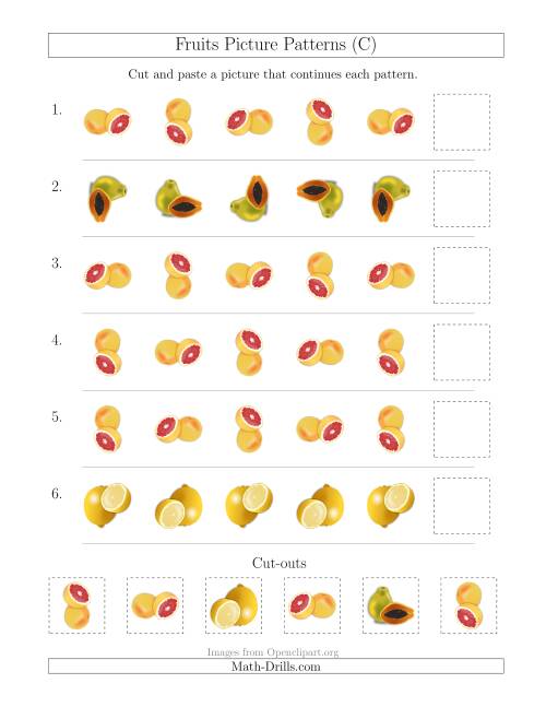 The Fruits Picture Patterns with Rotation Attribute Only (C) Math Worksheet