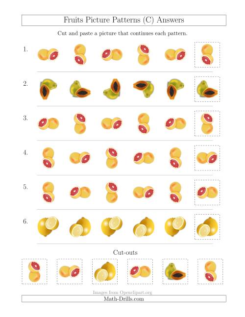 The Fruits Picture Patterns with Rotation Attribute Only (C) Math Worksheet Page 2