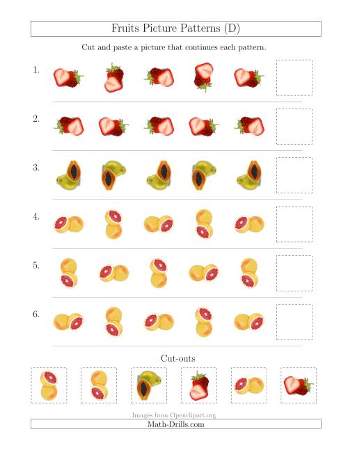 The Fruits Picture Patterns with Rotation Attribute Only (D) Math Worksheet