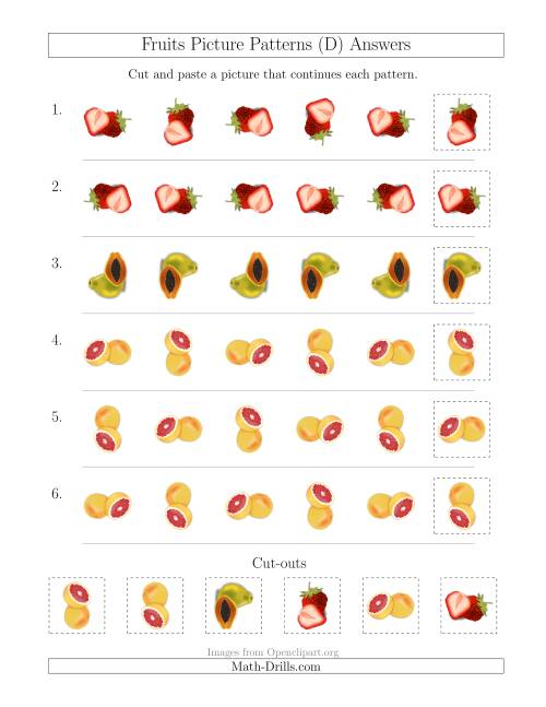 The Fruits Picture Patterns with Rotation Attribute Only (D) Math Worksheet Page 2