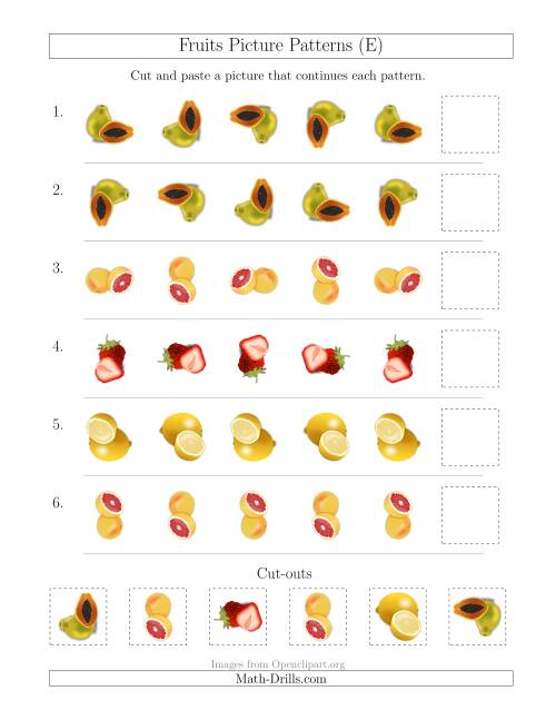 The Fruits Picture Patterns with Rotation Attribute Only (E) Math Worksheet