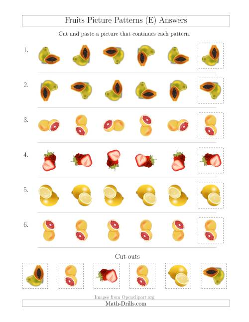 The Fruits Picture Patterns with Rotation Attribute Only (E) Math Worksheet Page 2