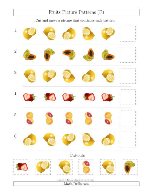 The Fruits Picture Patterns with Rotation Attribute Only (F) Math Worksheet