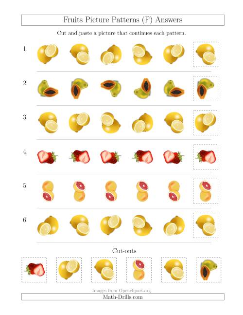 The Fruits Picture Patterns with Rotation Attribute Only (F) Math Worksheet Page 2