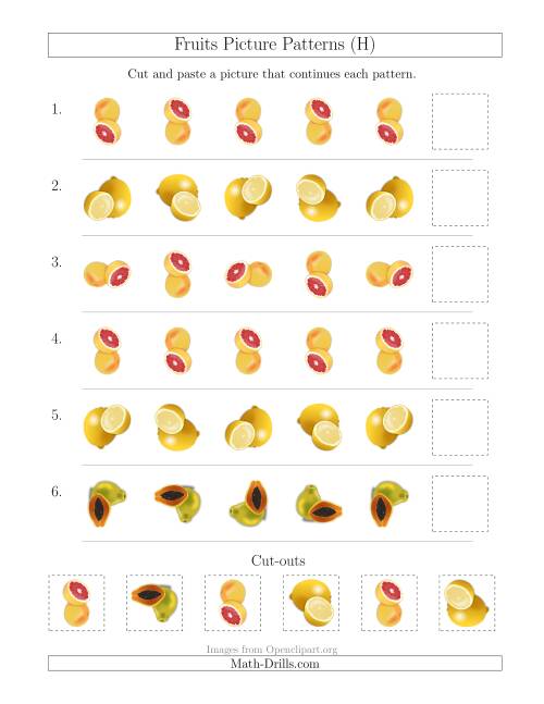 The Fruits Picture Patterns with Rotation Attribute Only (H) Math Worksheet