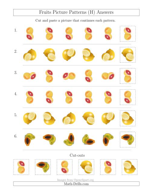 The Fruits Picture Patterns with Rotation Attribute Only (H) Math Worksheet Page 2