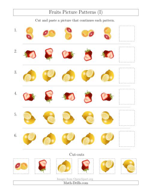 The Fruits Picture Patterns with Rotation Attribute Only (I) Math Worksheet