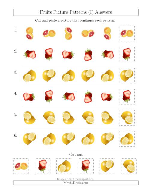 The Fruits Picture Patterns with Rotation Attribute Only (I) Math Worksheet Page 2