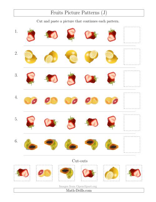 The Fruits Picture Patterns with Rotation Attribute Only (J) Math Worksheet