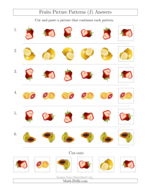 The Fruits Picture Patterns with Rotation Attribute Only (J) Math Worksheet Page 2