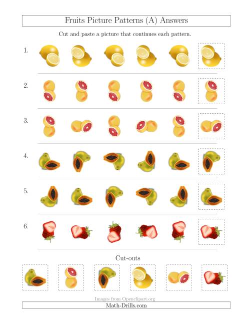 The Fruits Picture Patterns with Rotation Attribute Only (All) Math Worksheet Page 2