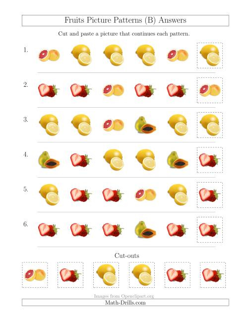 The Fruits Picture Patterns with Shape Attribute Only (B) Math Worksheet Page 2