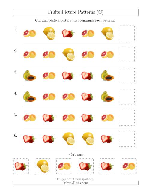 The Fruits Picture Patterns with Shape Attribute Only (C) Math Worksheet