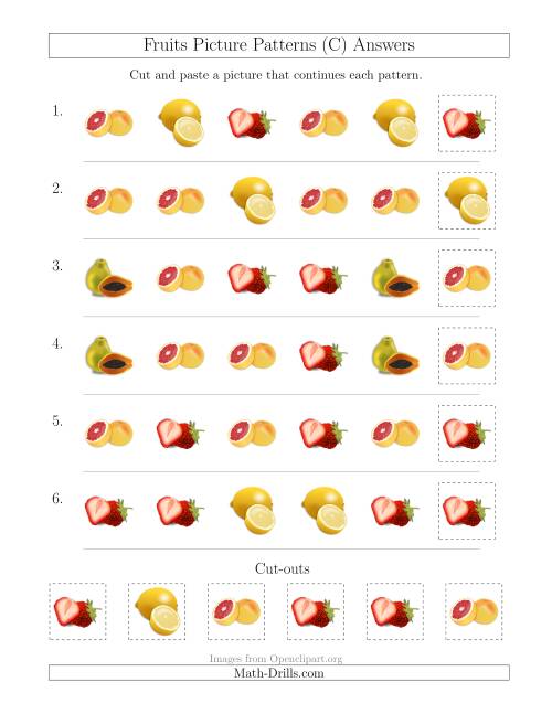 The Fruits Picture Patterns with Shape Attribute Only (C) Math Worksheet Page 2