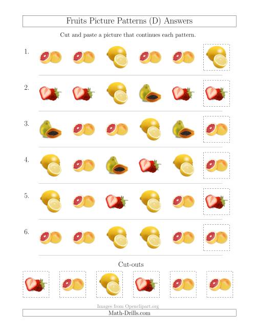 The Fruits Picture Patterns with Shape Attribute Only (D) Math Worksheet Page 2