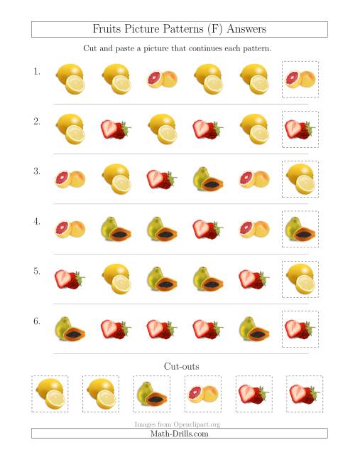 The Fruits Picture Patterns with Shape Attribute Only (F) Math Worksheet Page 2