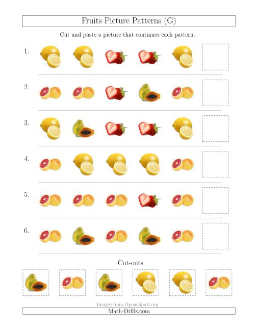 The Fruits Picture Patterns with Shape Attribute Only (G) Math Worksheet